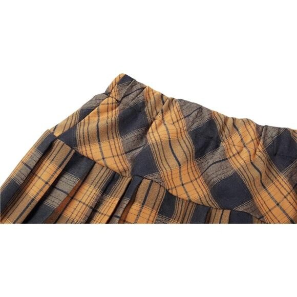 Women's Elastic Waist Tartan Pleated School Skirt Brown and Black - Picture 5 of 6